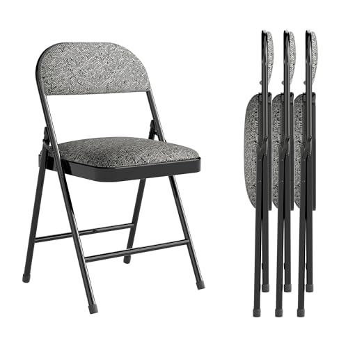 Winlice 4 Pack Padded Cushion and Back Folding Chairs Fabric Dining Chair Set with Steel Frame Metal for Home and Office for Indoor and Outdoor Events (Fabric Gray)