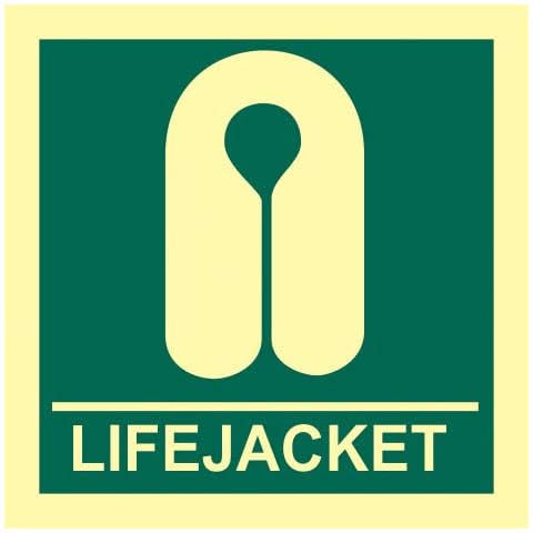 'Lifejacket' Sign, Flexible Photoluminescent Vinyl (150mm x 150mm) Cover