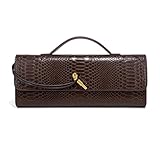 Beaguful Womens Fashion Leather Clutch Bag Crocodile Print Evening Handbag Crossbody Tote Bag Chocolate