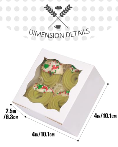 Gcardist White Bakery Box with Window 30Pcs 10.2x10.2x6.4cm White Cookie Boxes Pastry Box for Wedding Favor Birthday ＆ Party(4x4x2.5 Inch) - Image 5