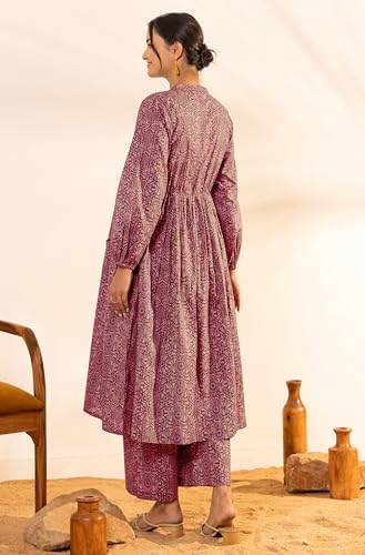 Image of Janasya Women's Pure Cotton Floral Printed A-line Maternity Kurta Pant Set
