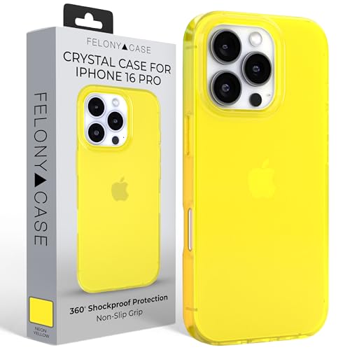 FELONY CASE for iPhone 16 Pro, Neon Yellow Clear Protective Case, TPU and Polycarbonate Shock-Absorbing Bright Cover - Crack Proof with a Gloss Finish - Full iPhone Protection by FELONY CASE - Used condition - US$5.56