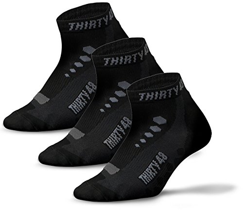 Thirty48 Low Cut Cycling Socks Unisex; Running, Spin Class, Hiking, Gym Training 3 Pack Black/Gray Large