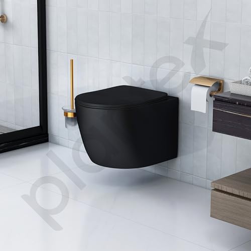 Image of Plantex Commode for Toilet /Ceramic Wall Hung Toilet with Soft Close Toilet Seat /Rimless and Washdown Western Commode - P Trap (Round, Matt Black)