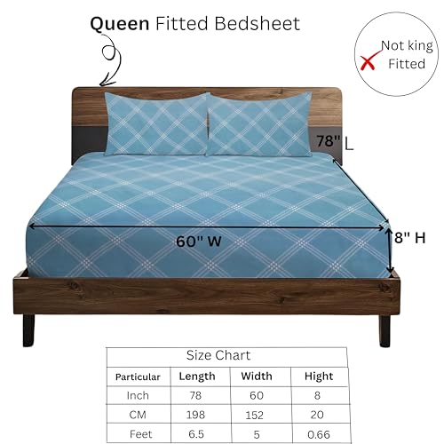 Image of RD TREND 360 180Tc Fitted Bedsheets Double Size 78x60x8 Inch, Elastic Bedsheets for Queen Size Bed with 2 Pillow Covers-18x28 Inch (Lines-Blue)