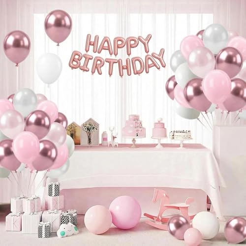 Image of Pink Balloons Set,Pink and White Balloons,60pcs12inch Metallic Light Baby Pink and Pearl White Balloon for Birthday Wedding Baby Shower Bridal Party Decorations