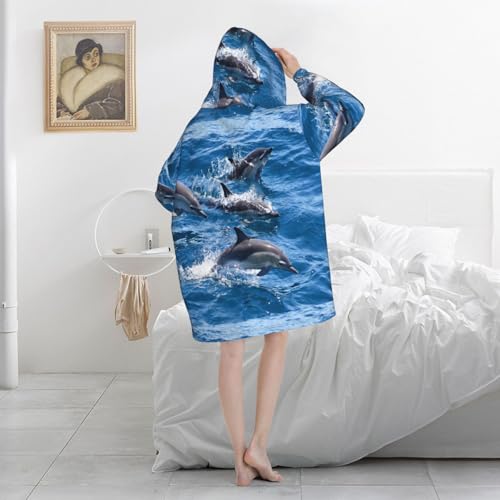 Flanelle sweat à capuche style couverture avec manches amples bleu