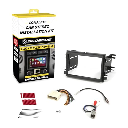 Scosche ICFD6BN Double DIN Radio Installation Dash Kit Compatible with Select 2007-2010 Ford and Mercury Vehicles - Complete Basic Aftermarket Car Stereo Install Kit - See Fit Guide Image for Vehicles