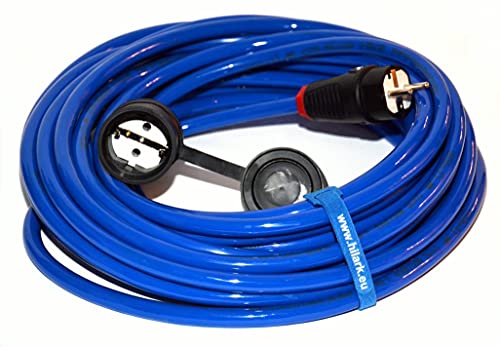 Hilark Cable alargador H07BQ-F 3g2,5 mm (3x2,5 mm), Enchufe y toma de corriente con tapa Schuko, color naranja/azul (50 metro, Azul)