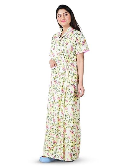 being beauty Women’s Cotton Nighty | Floral Leaf Print Front Open Nightdress | Soft & Breathable Adjustable Fit Sleepwear & Loungewear-picture-27