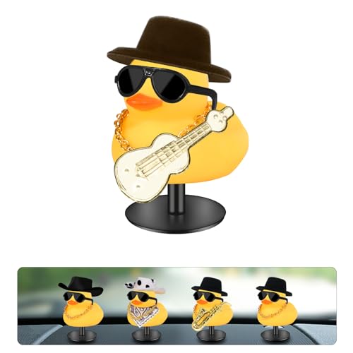 AILOVETECK Ducks for Cars Dashboard, Rubber Ducks with Duck Plug Mount, Dashboard Duck for Car Jeep Decoration, Funny Car Dashboard Accessories Gift, Yellow Duck with Guitar
