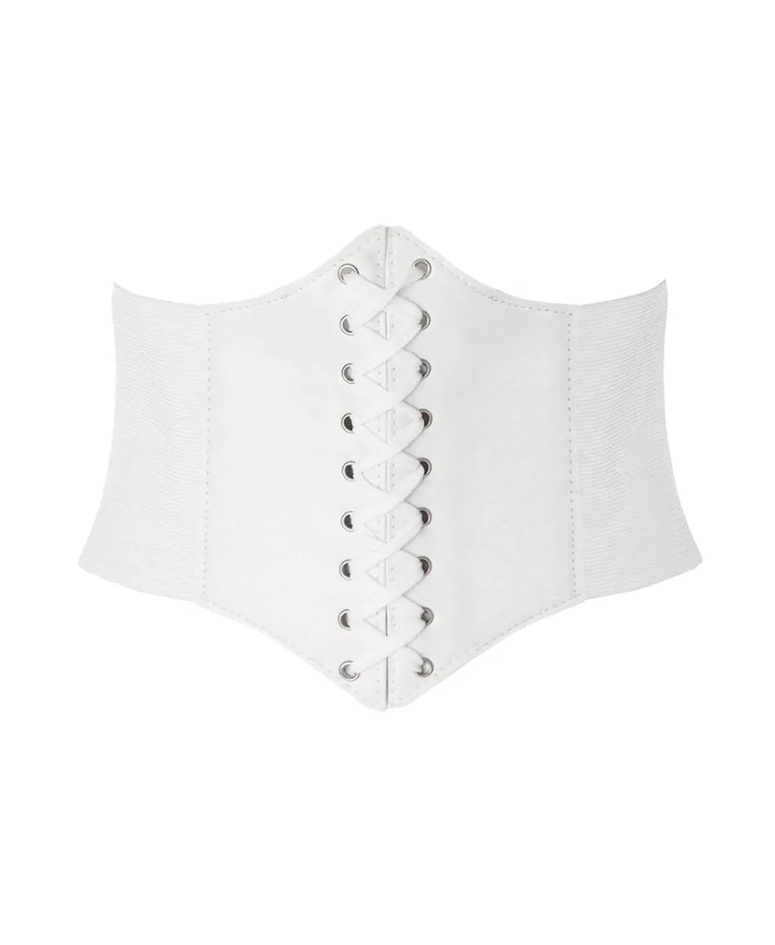 Women's Faux Leather Lace-up Corset Belt, Black, Elastic Side Panels (IN, Alpha, M, 30, Regular, White)