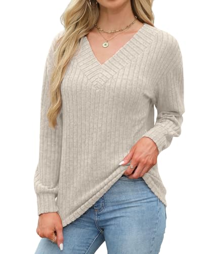 Womens Tops Fall Fashion Sweaters Long Sleeve Shirts V Neck Sweatshirts Casual Loose Winter Clothes 20252