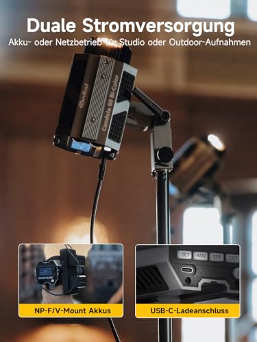 Rollei Candela 100 Bi Color Led Videolicht 100W 2700K~6500K Stufenlose Helligkeitsregulierung Dauerlicht Fotografie Ultrakompakt&Leicht 800g APP Smarte Bedienung, Videolicht-Fotolicht-Video-Light-LED