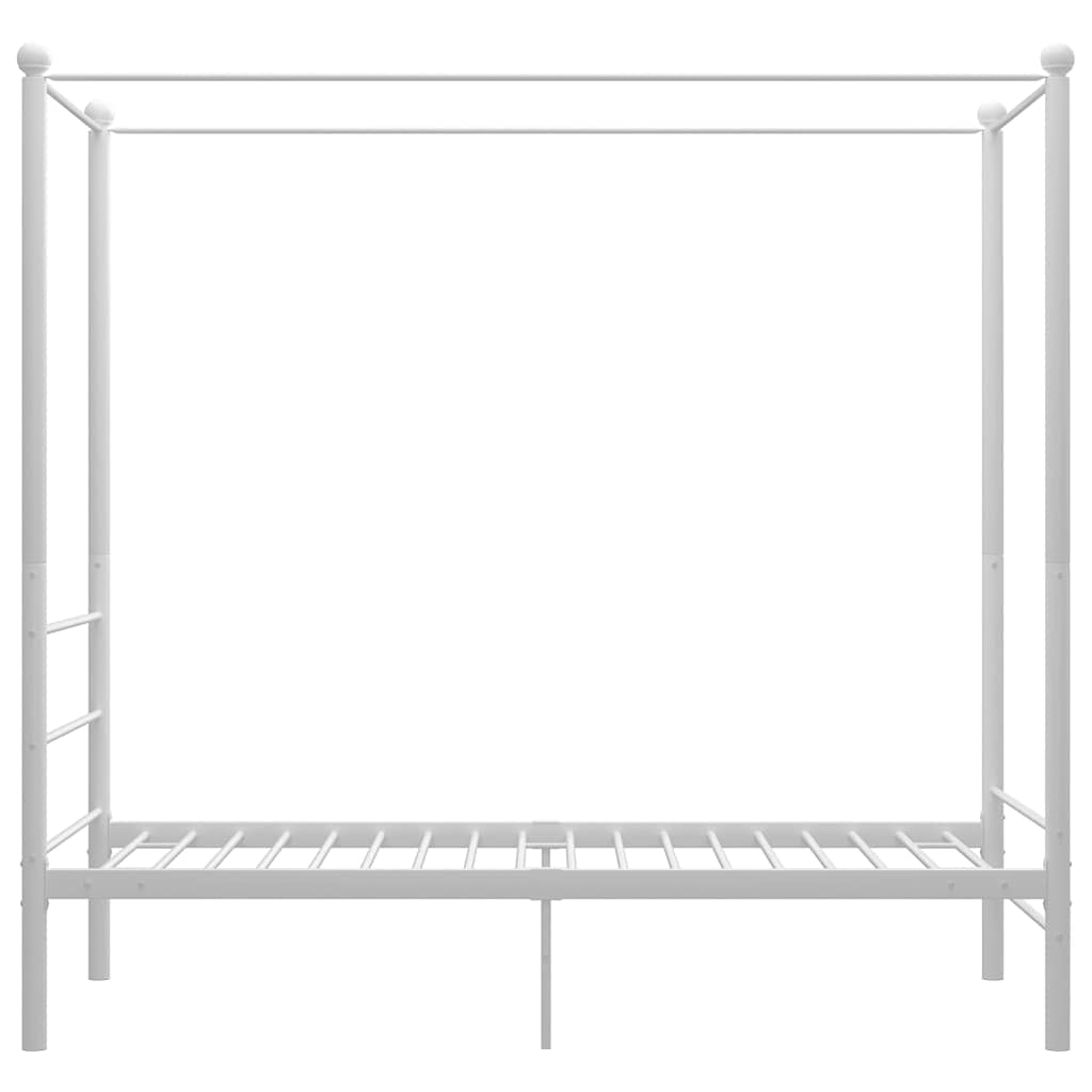 Łóżko z baldachimem, białe, metalowe, 90 x 200 cm, łóżko małżeńskie, łóżko pojedyncze, łóżko podwójne, do pokoju gościnnego, sypialni, schroniska, salonu