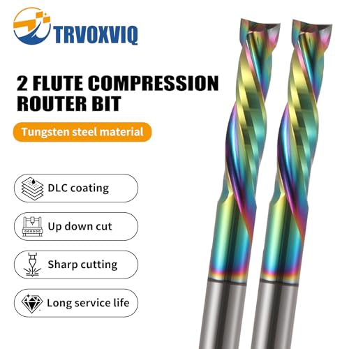 Trvoxviq Spiral Router Bits CNC End Mill, 6mm Shank Up Down Cut Compression Bit with DLC Coating, Durable Tungsten Steel CNC Bits Milling Cutter Tools for Woodworking Engraving Grooving(6x25mm, 2PCS) - Image 3
