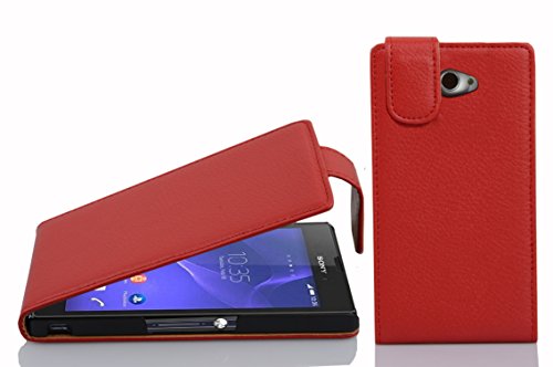Cadorabo Hülle kompatibel mit Sony Xperia M2 / M2 Aqua Flip Design aus Premium Kunst Leder Flip Klappbare Stoßfeste Magnetische Cover Hülle für Sony Xperia M2 / M2 Aqua Tasche in Rot