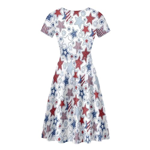 Image of HUGS IDEA Womens Puffy Swing Midi Dress Round Neck Short Sleeve Party A-Line Dresses