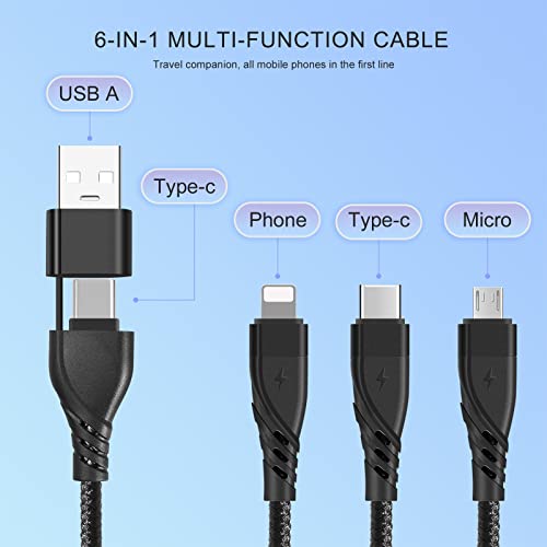 Lhjry Usb A/C To Multi Charging Cable, 4Ft 3Pack Universal 6-In-1 Usb Cellphone Cables, Multiple Charger Cord With Phone/Type C/Micro Usb Connectors For Laptop/Tablet/Phone(Gray,Black,Red) #TOP2