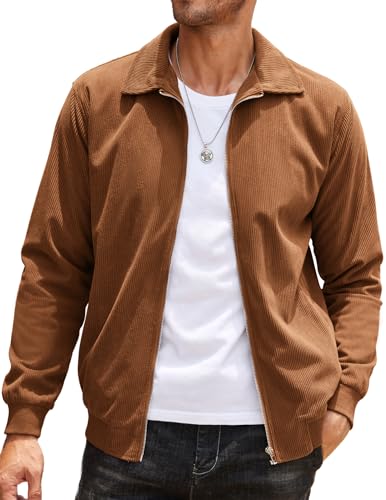 COOFANDY Men's Casual Corduroy Jacket Lightweight Zip Up Vintage Jacket Collared Bomber Jacket