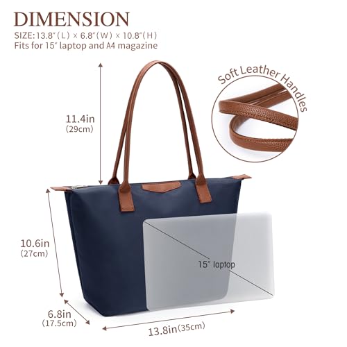 Image of Tote Bag for Women, Casual Hobo Bag Vegan Leather Top-Handle Purse Foldable Shoulder Nylon Zipper Handbag