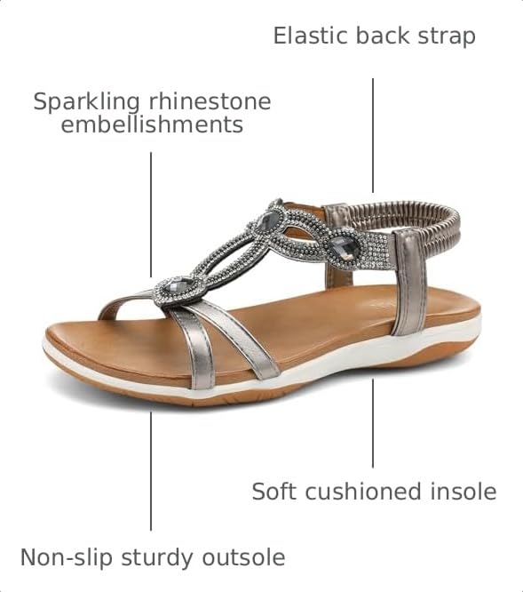 Image of UBFEN Flat Sandals For Women Dressy Arch Support Comfortable Casual Sandal With 2026 Rhinestone Braid Elastic Strap Summer Vacation