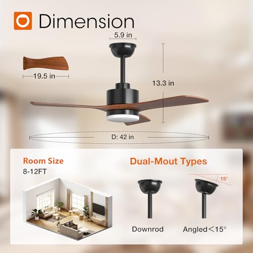 Image of addlon 42 Inch Solid Wood Ceiling Fans with Lights and Remote Control