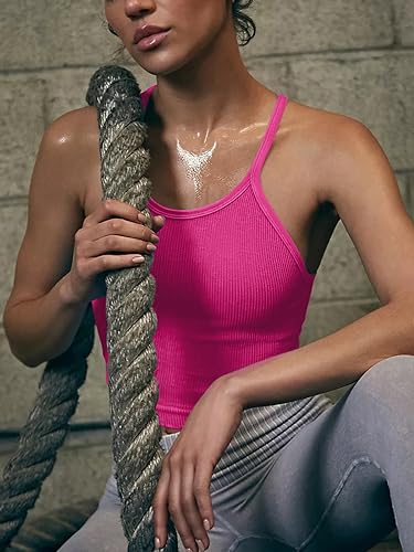 Image of LASLULU Womens Sports Bra Seamless Long Tank Spaghetti Strap Workout Bra