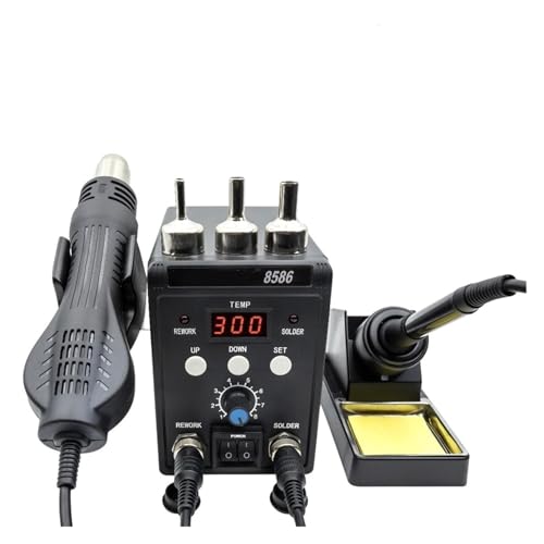2 in 1 はんだ付けステーション 8586 LCD デジタル SMD リワーク ホットエアガン はんだごて ESD 溶接修理ツール(Brown)