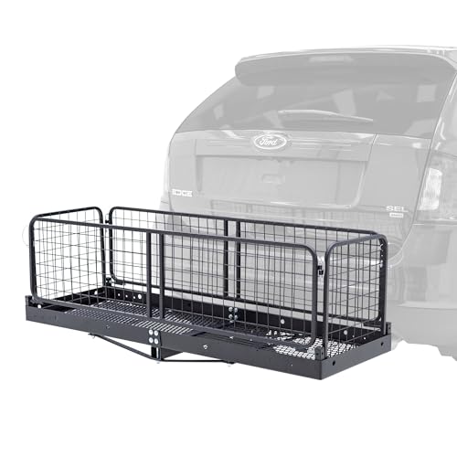 Elevate Outdoor Steel Cargo Carrier w/Folding Sides Cap 500 lb Receiver Size 2 in Material Steel