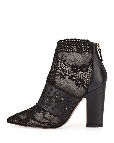 Valentino. Garavani Fusion Lace Pointed-Toe Bootie, Nero/Carne 41(11)