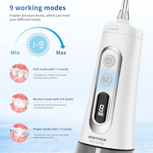 Image of Pro C 120 Plus, Portable Dental Water Flosser, 9 Pressure adjustable Modes, LED display, 4 Nozzles, 300ml Watertank, IPX7 Waterproof | Customozed pressure setting for need of individual teeth