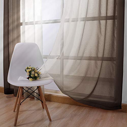 Dwcn Brown Faux Linen Ombre Sheer Curtains - Gradient Semi Voile Curtains For Bedroom And Living Room, Set Of 2 Grommet Top Window Curtain Panels, 52 X 90 Inches Long, Chocolate Brown #TOP2