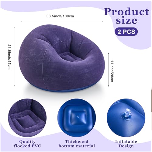 Image of Realspring Inflatable Bean Bag Chairs Outdoor Blow up Camping Chairs Inflatable Lazy Sofa Folding Portable Bean Bag Loungers Couch for Movie Night(Blue,2 Pcs)