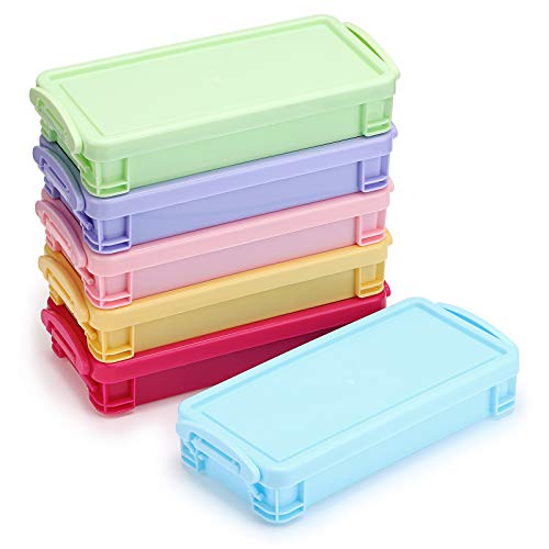 BTSKY 6 Colors Large Capacity Pencil Box, Stackable Colorful Office Supplies Storage Organizer Box, Brush Painting Pencils Storage Box Watercolor Pen Container Drawing Tools