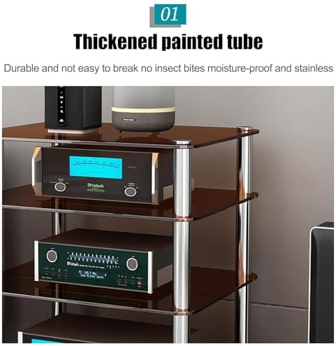 Audio Rack Tower with Tempered Glass Media Storage, 1 2 3 Tier HiFi Media Stand Stereo Cabinet, Audio Video Shelving for Living Gaming Recording Room Meeting Room Bedroom(Clear,1Tier) image 5