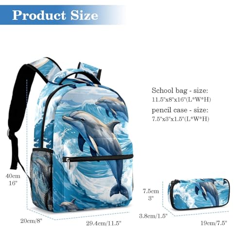 Cartable baleine bleu océan 39 cm grand format avec trousse