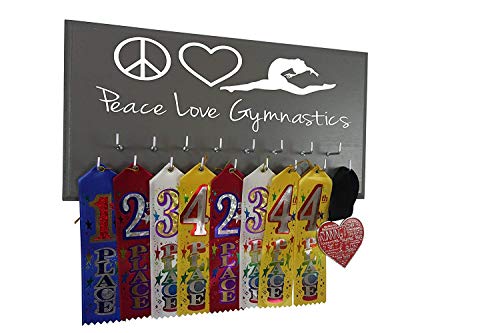 RunningontheWall Gymnastics Medal Display Rack, Gymnast Medal Hanger Peace. Love. Gymnastics. Gymnastics Award Hanger, Gymnast Ribbon Holder