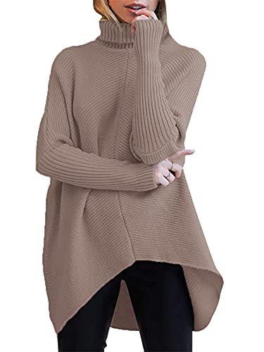 Image of ANRABESS Womens Casual Fall Sweater Turtleneck High Neck Batwing Sleeve Oversized Sweater Dress