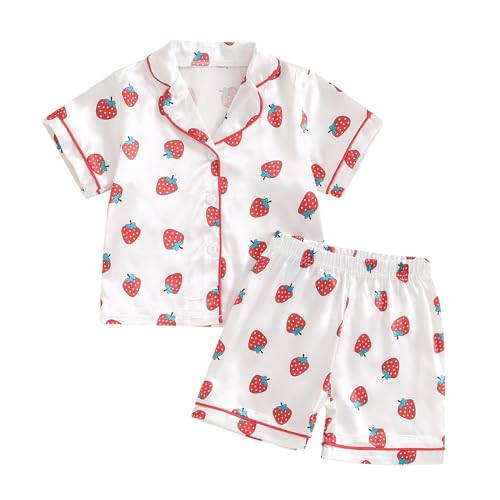 Toddler Girl Floral Pajamas Set Short Sleeve Button Down Shirt And Shorts 2Pcs Kids Pjs Loungewear