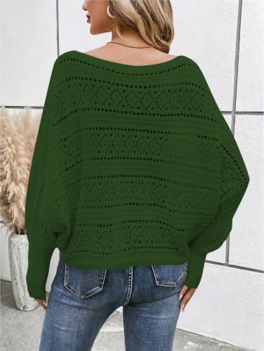 Image of Cakulo Womens Off Shoulder Sweater Top Fall Outfits Fashion 2026 Oversized Knit Batwing Long Sleeve Crochet Pullover Sweaters