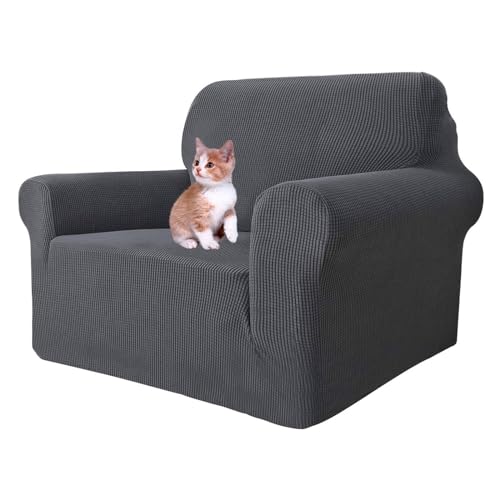 MAXIJIN Funda elástica para Silla para Sala de Estar, 1 Pieza Funda para Silla con Brazos Jacquard Protector para Silla Sofá Funda para sillón (1 Plaza, Gris Oscuro)