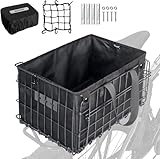 RAYMACE Bike Basket Rear,Bicycle Basket with Removable Liner,Rainproof Cover and Cargo Net,Folding Bike Baskets for Adult,Quick Release Design Fits for Most Rear Mounted Bike Rack