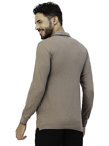 Image of Kalt Mens Basic Solid Full Sleeves Polo Cotton Blend Knitted Regular Fit Polo-Neck T-Shirts with Collar Stylish