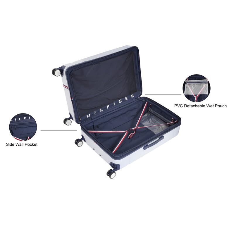 Image of TOMMY HILFIGER Millennia Large Hard Luggage - White |Check-in Trolley Bag with TSA Lock | 360 Spinner Double Wheels | Telescopic Handle | Polycarbonate Hardshell Suitcase | 89L Capacity | 78cm