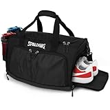 Spalding Duffle Bag Gym Bag for Men and Women | Large Black Duffel with Shoe and Wet Compartment | Use for Sport Gear and Accessories | Waterproof Bags for Sports Fitness Workout Travel