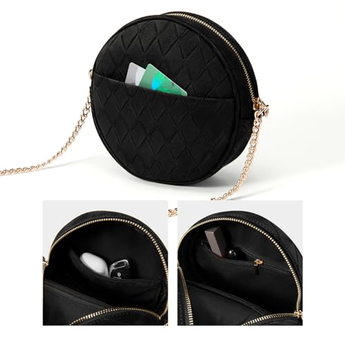 Round Crossbody Bag for Women PU Leather Circle Tassel Purse with Adjustable Strap Small Shoulder Handbags4