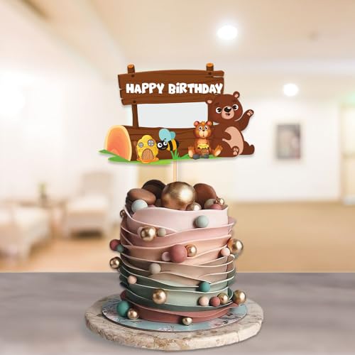 Image of Festiko Bear Theme Happy Birthday Cake Topper, Cake Decoration Supplies, Bear theme birthday decorations
