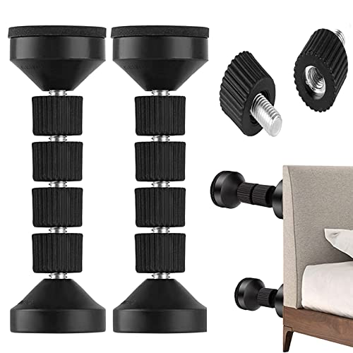 JOOVCC Headboard Stoppers 2Pack Adjustable Threaded Bed Frame Anti-Shake Tool Bed Wall Stopper Prevent Rocking Headboard Pad Headboard Stopper Stabilizer Bumper for Wall Floor43-128mm(Black).