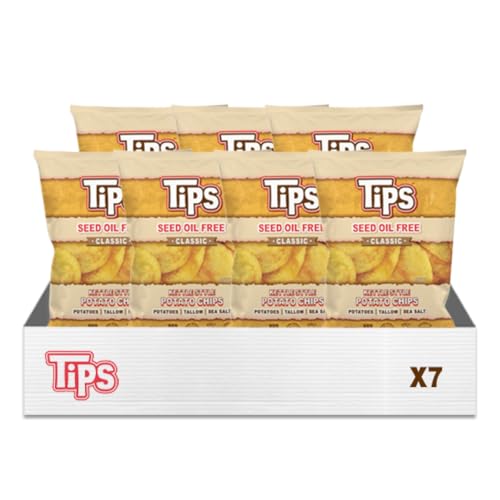 Image of TIPS Potato Chips - Classic Sea Salt - Tallow Cooked - Seed Oil Free & Gluten Free - Kettle Style Potato Chips Made with Potatoes, Beef Tallow, and Sea Salt - 7 Pack, 5 Ounce Each
